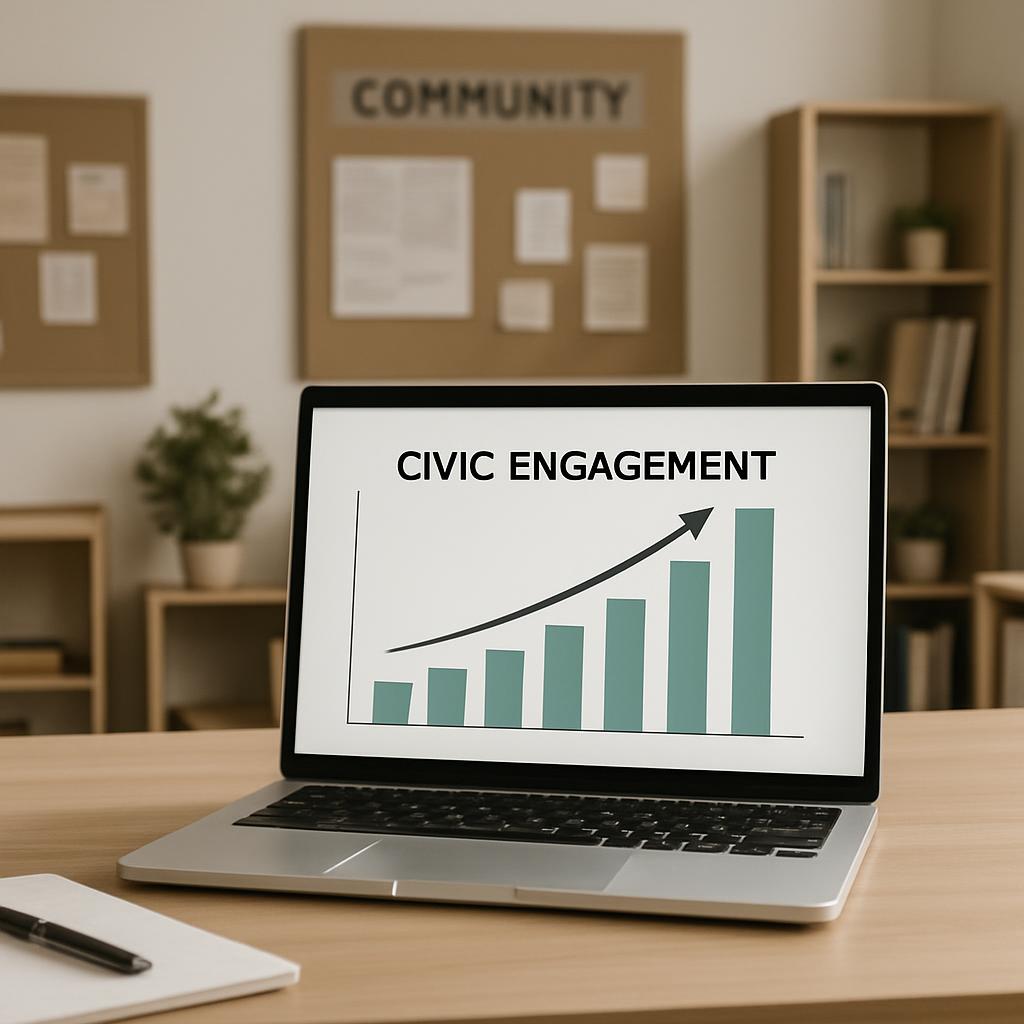 graph, laptop screen, bar chart, positive growth